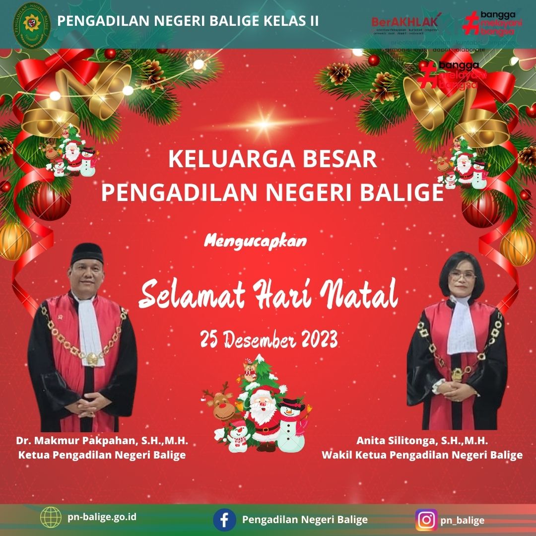 KELUARGA BESAR PENGADILAN NEGERI BALIGE MENGUCAPKAN SELAMAT MERAYAKAN HARI NATAL 25 DESEMBER 2023. KELUARGA BESAR PENGADILAN NEGERI BALIGE MENGUCAPKAN SELAMAT MERAYAKAN HARI NATAL 25 DESEMBER 2023.